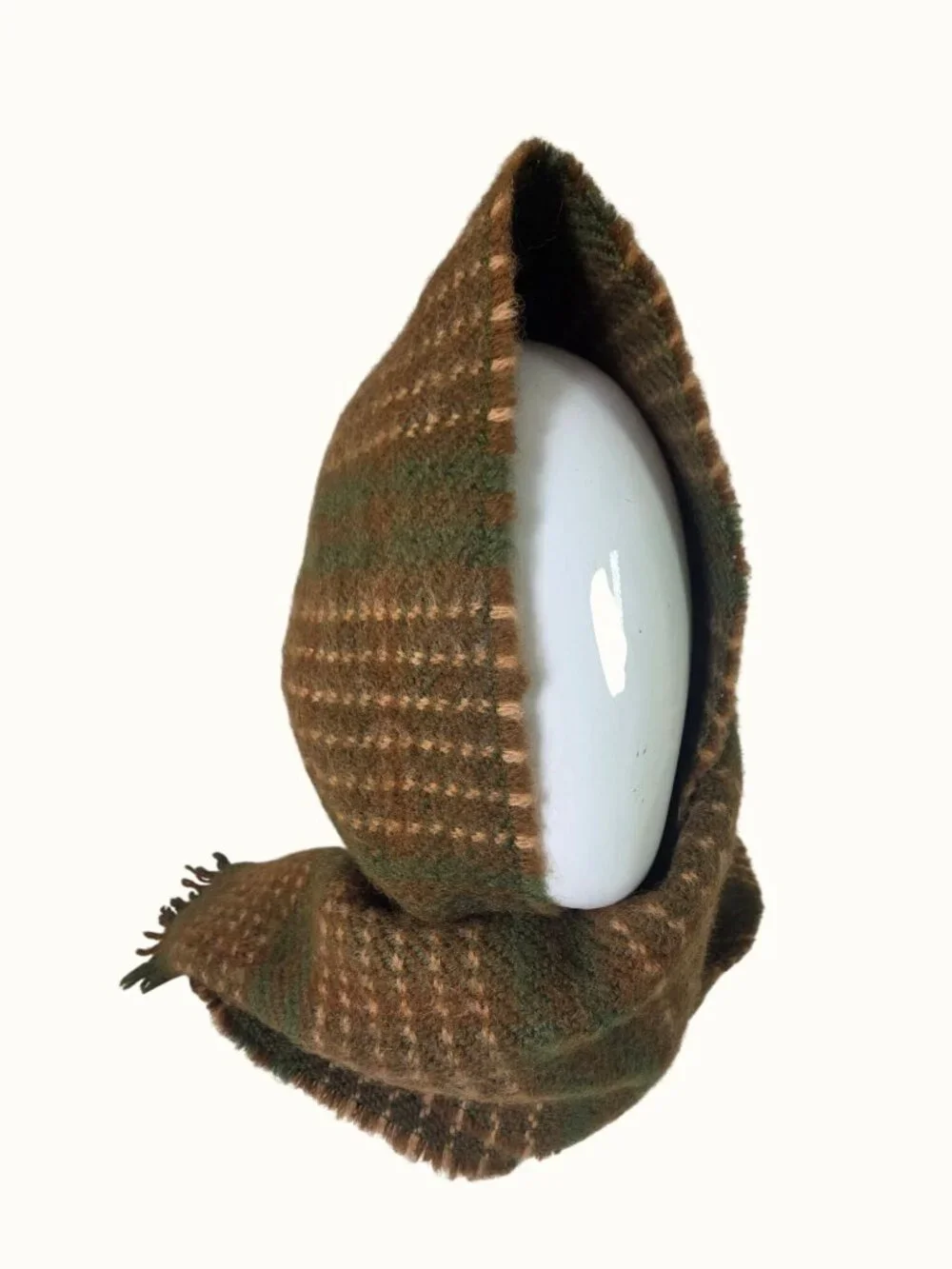 Vintage Handmade Heavy Wool Woven Wrap Shawl Green Stripe Fringed 52x10.5 Unisex